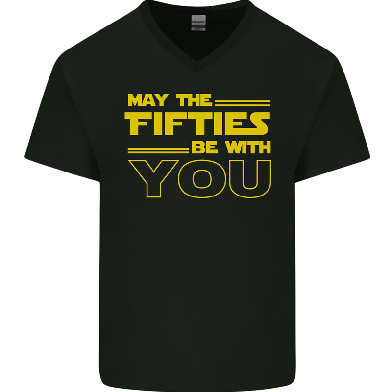 May the 50s Fifties Be With You Sci-Fi Mens V-Neck Cotton T-Shirt Black