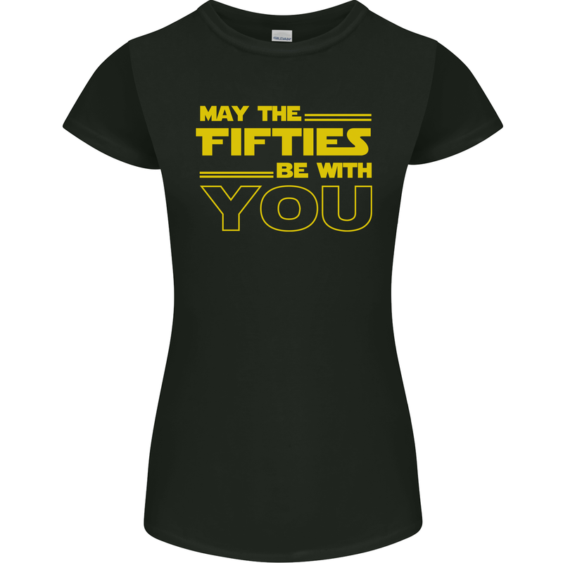 May the 50s Fifties Be With You Sci-Fi Womens Petite Cut T-Shirt Black