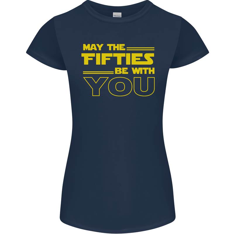 May the 50s Fifties Be With You Sci-Fi Womens Petite Cut T-Shirt Navy Blue