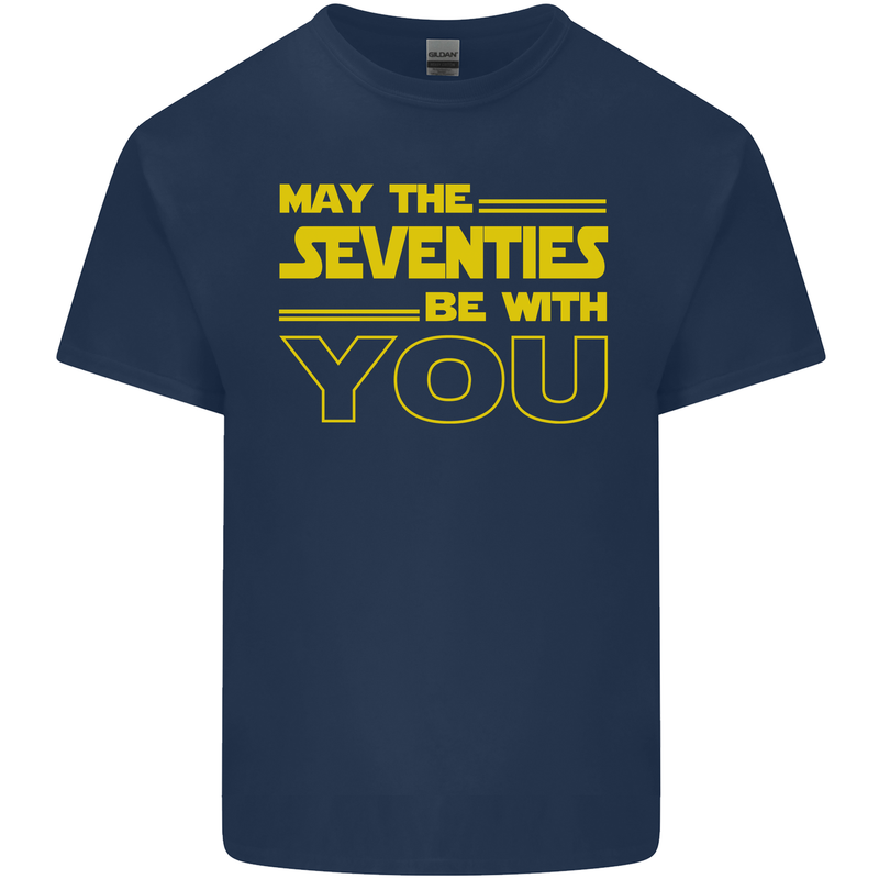 May the 70s Seventies Be With You Sci-Fi Mens Cotton T-Shirt Tee Top Navy Blue