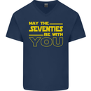 May the 70s Seventies Be With You Sci-Fi Mens V-Neck Cotton T-Shirt Navy Blue