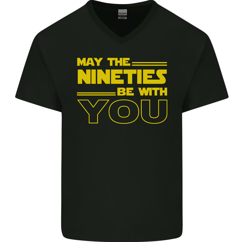 May the 90s Nineties Be With You Sci-Fi Mens V-Neck Cotton T-Shirt Black