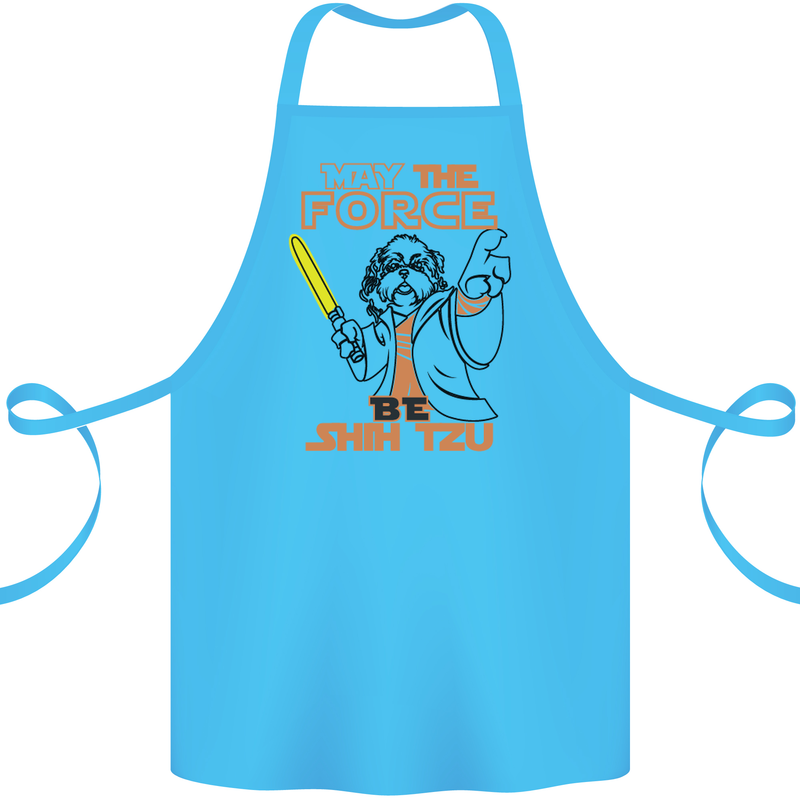 May the Force Be Shih Tzu Dog Funny Cotton Apron 100% Organic Turquoise