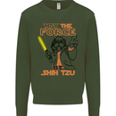 May the Force Be Shih Tzu Dog Funny Kids Sweatshirt Jumper Forest Green