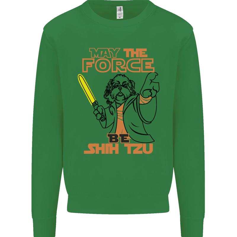 May the Force Be Shih Tzu Dog Funny Kids Sweatshirt Jumper Irish Green