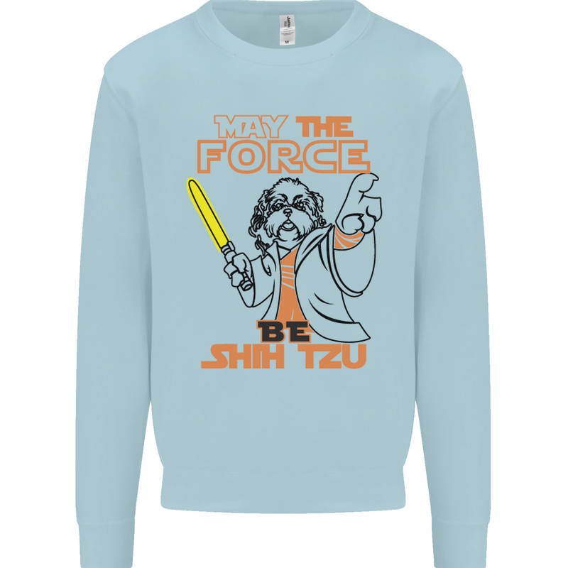 May the Force Be Shih Tzu Dog Funny Kids Sweatshirt Jumper Light Blue
