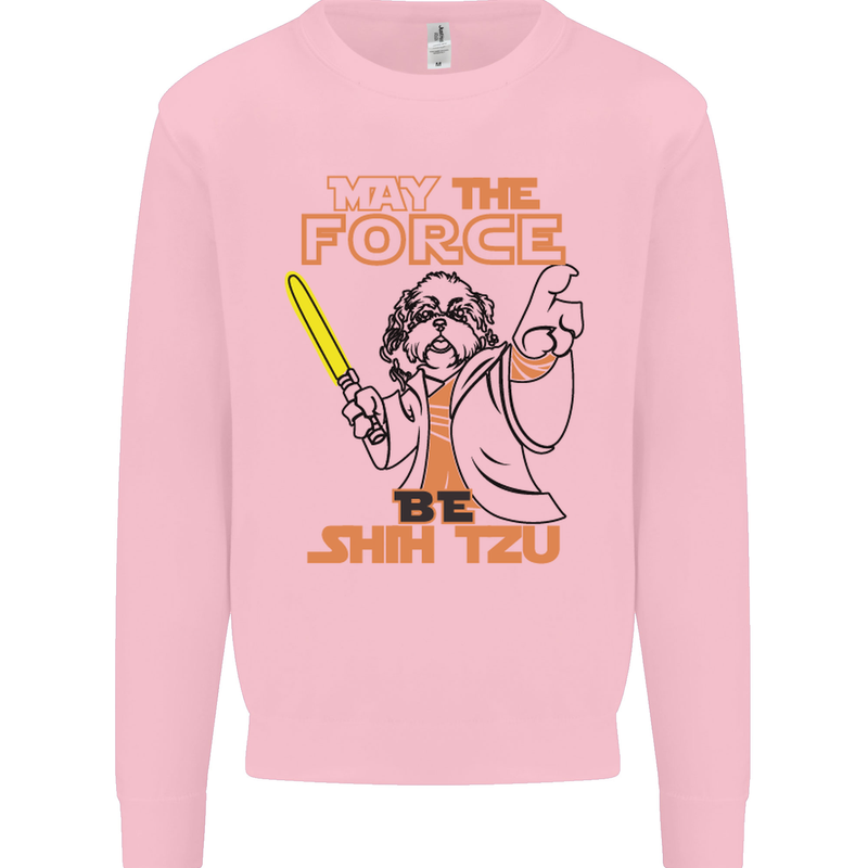 May the Force Be Shih Tzu Dog Funny Kids Sweatshirt Jumper Light Pink