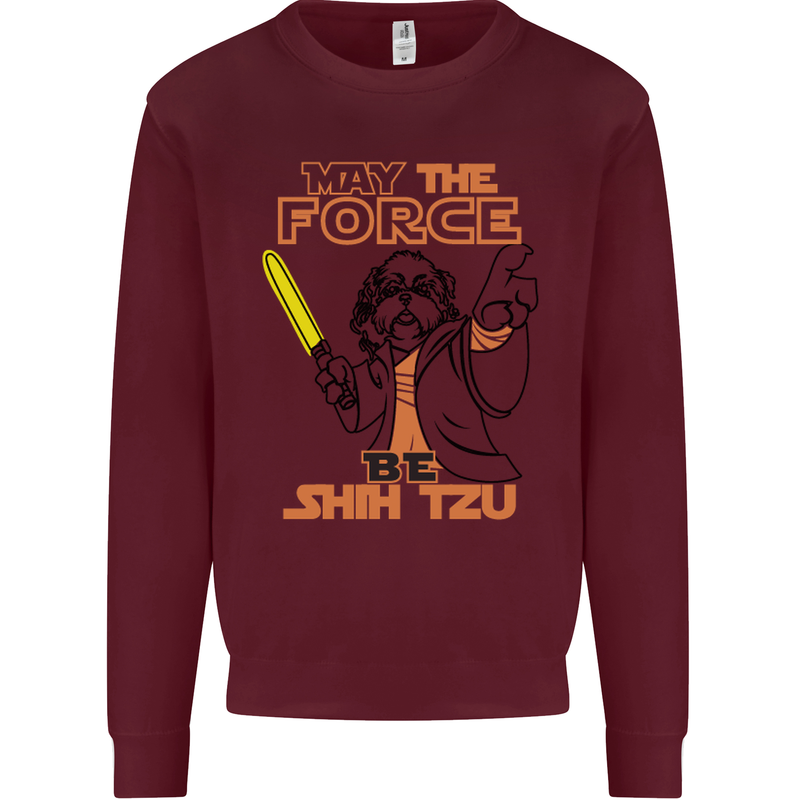 May the Force Be Shih Tzu Dog Funny Kids Sweatshirt Jumper Maroon
