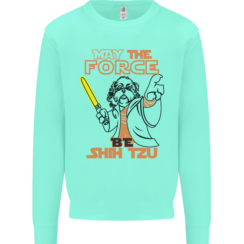 May the Force Be Shih Tzu Dog Funny Kids Sweatshirt Jumper Peppermint