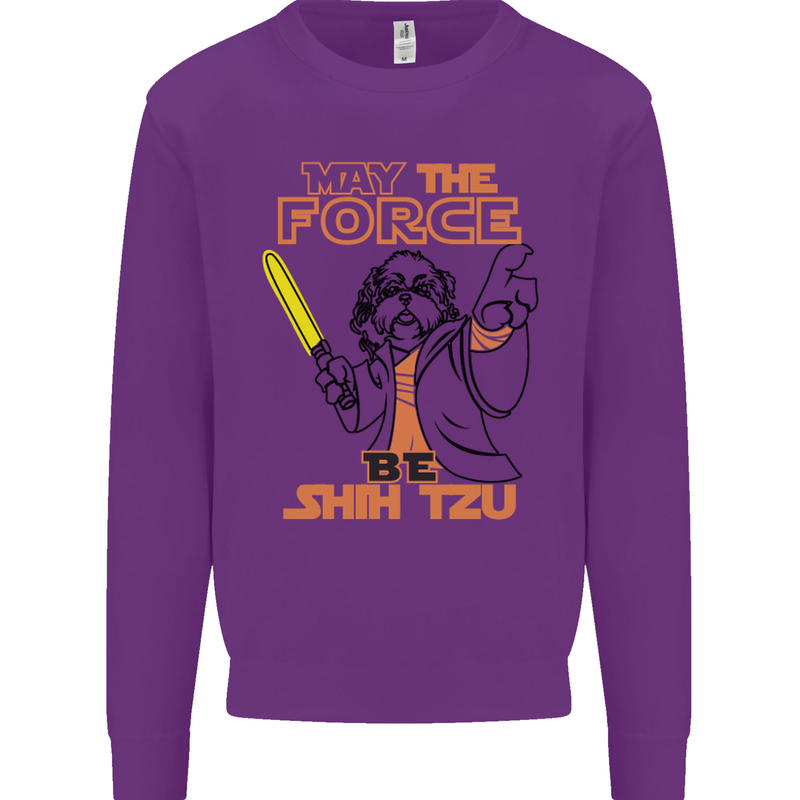 May the Force Be Shih Tzu Dog Funny Kids Sweatshirt Jumper Purple