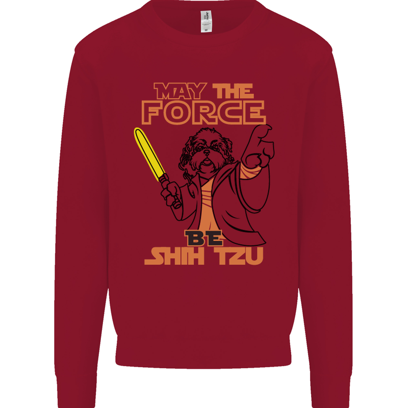 May the Force Be Shih Tzu Dog Funny Kids Sweatshirt Jumper Red