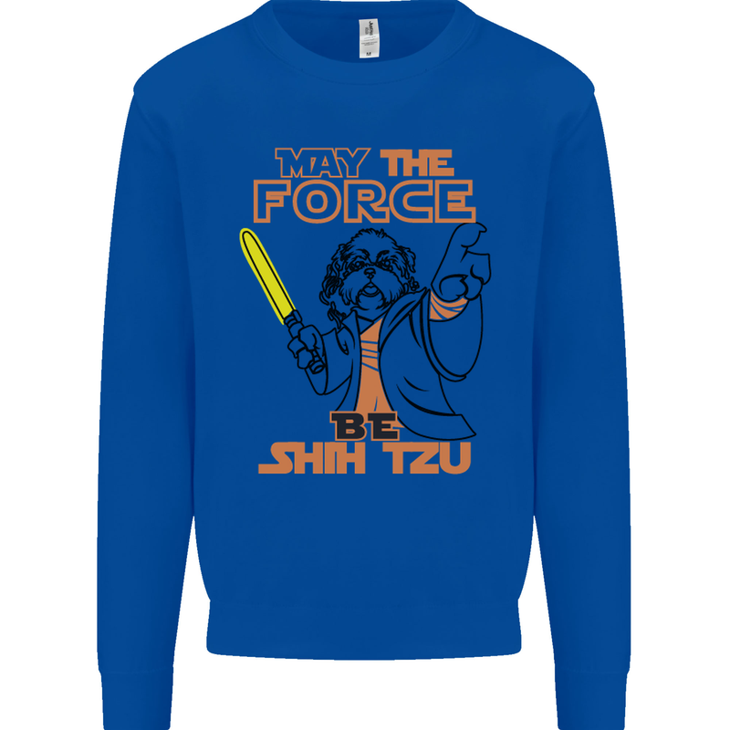 May the Force Be Shih Tzu Dog Funny Kids Sweatshirt Jumper Royal Blue