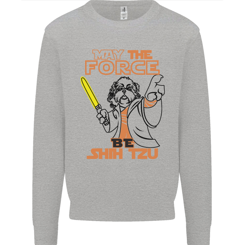 May the Force Be Shih Tzu Dog Funny Kids Sweatshirt Jumper Sports Grey