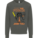 May the Force Be Shih Tzu Dog Funny Kids Sweatshirt Jumper Storm Grey