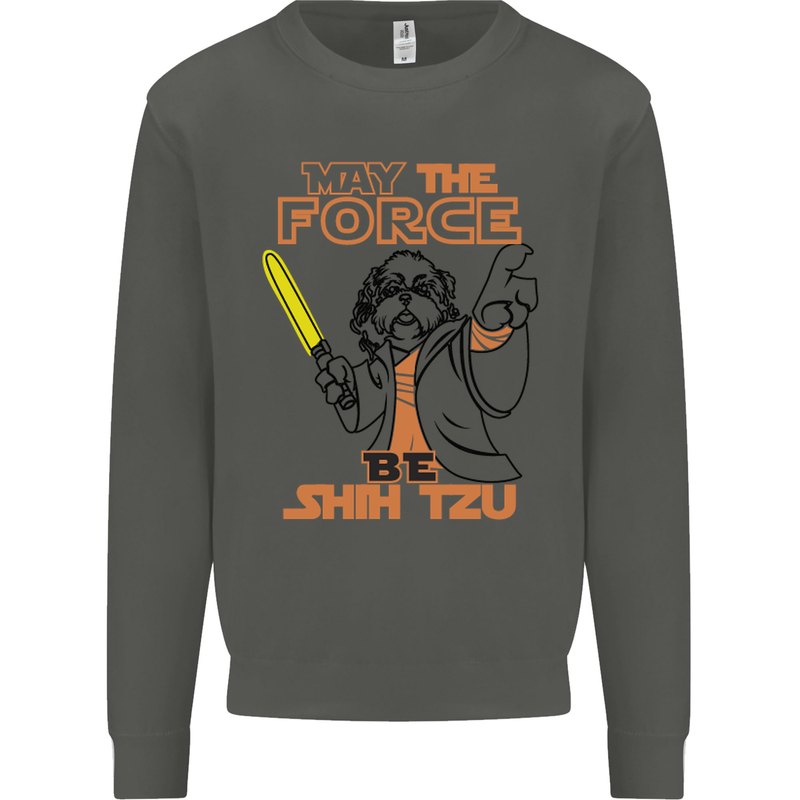 May the Force Be Shih Tzu Dog Funny Kids Sweatshirt Jumper Storm Grey
