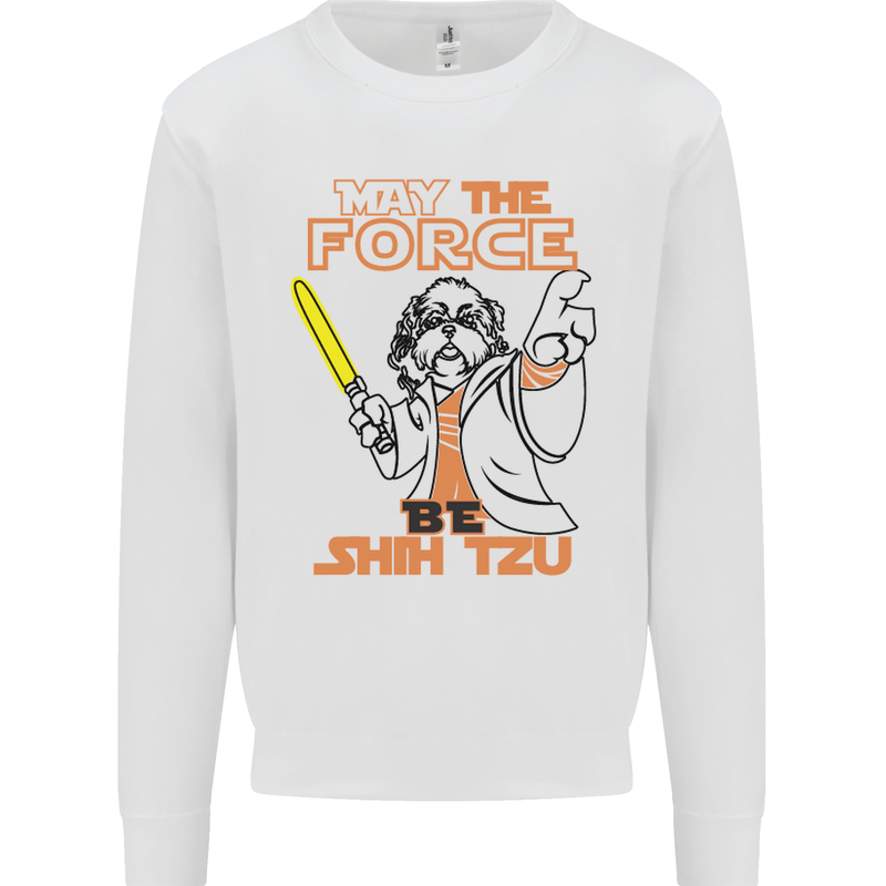 May the Force Be Shih Tzu Dog Funny Kids Sweatshirt Jumper White