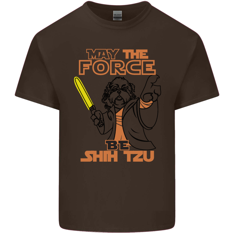 May the Force Be Shih Tzu Dog Funny Kids T-Shirt Childrens Chocolate