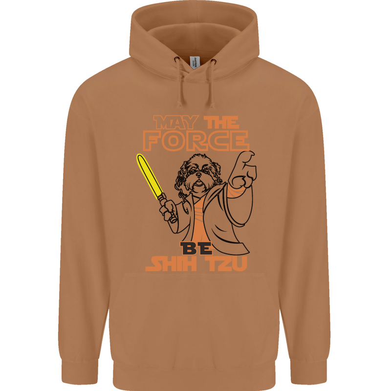 May the Force Be Shih Tzu Dog Funny Mens 80% Cotton Hoodie Caramel Latte