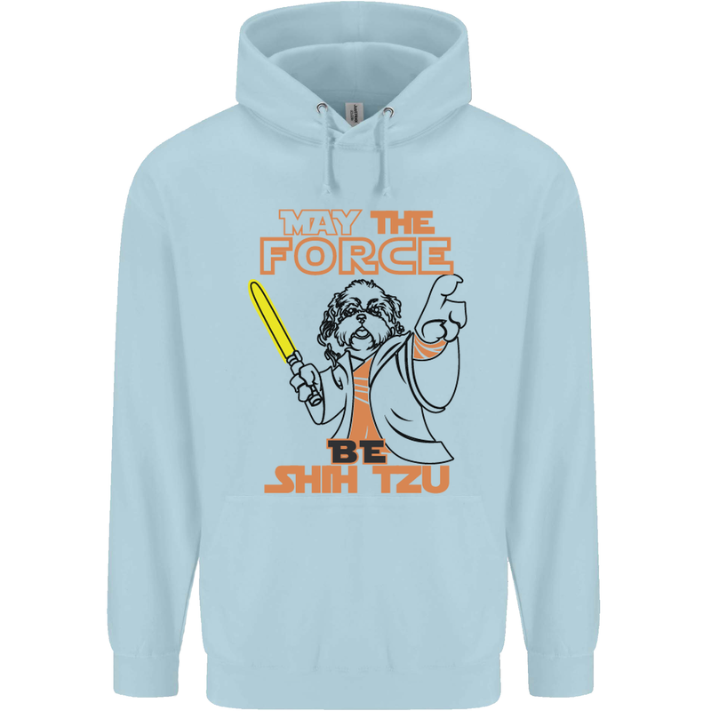 May the Force Be Shih Tzu Dog Funny Mens 80% Cotton Hoodie Light Blue