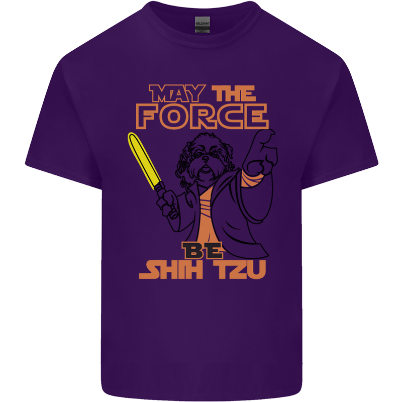 May the Force Be Shih Tzu Dog Funny Mens Cotton T-Shirt Tee Top Purple