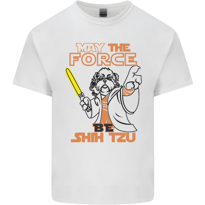 May the Force Be Shih Tzu Dog Funny Mens Cotton T-Shirt Tee Top White