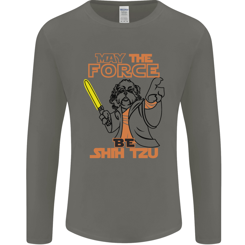 May the Force Be Shih Tzu Dog Funny Mens Long Sleeve T-Shirt Charcoal