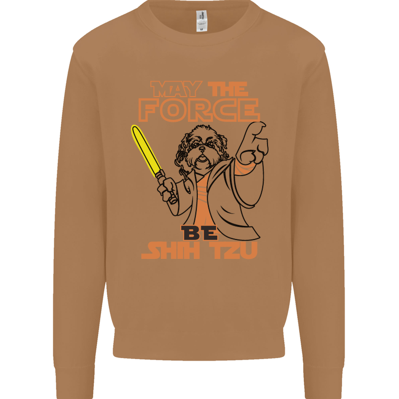 May the Force Be Shih Tzu Dog Funny Mens Sweatshirt Jumper Caramel Latte