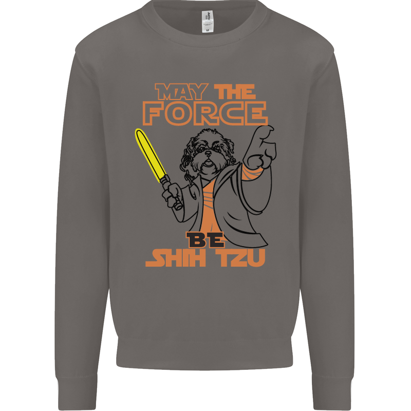 May the Force Be Shih Tzu Dog Funny Mens Sweatshirt Jumper Charcoal