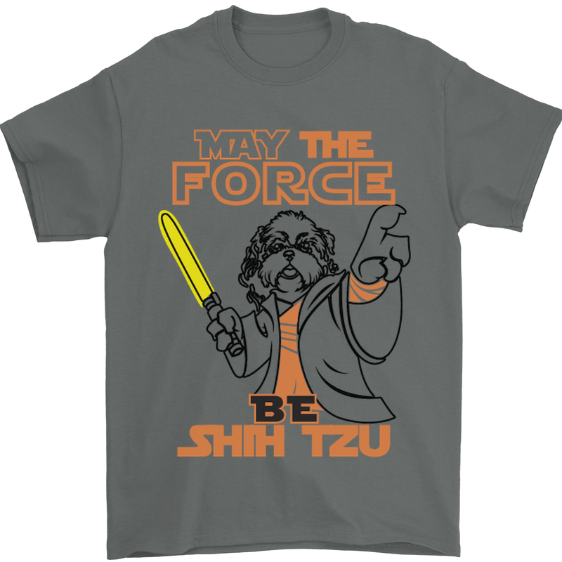 May the Force Be Shih Tzu Dog Funny Mens T-Shirt Cotton Gildan Charcoal
