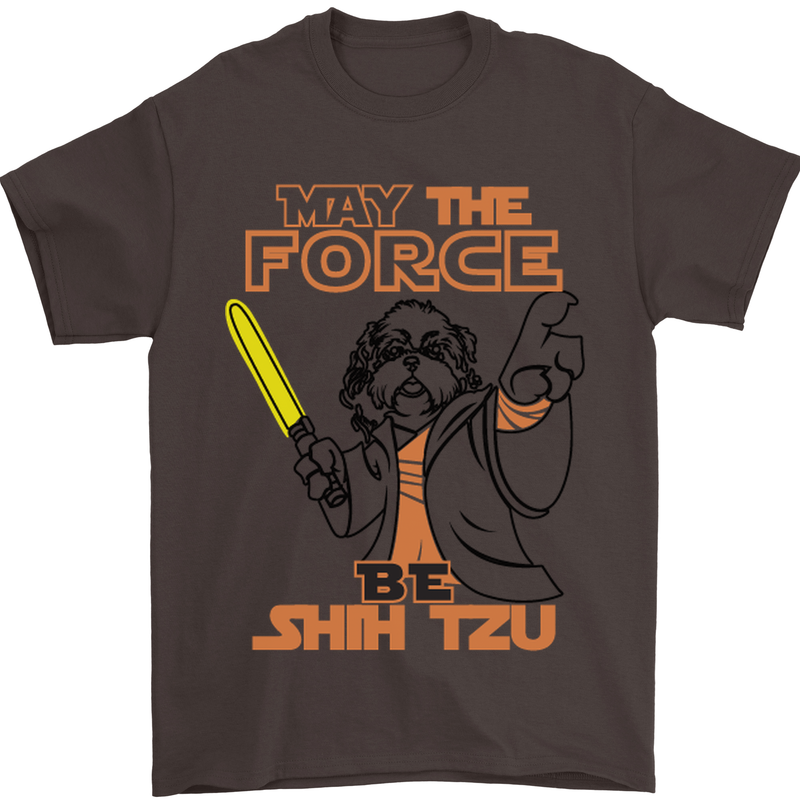 May the Force Be Shih Tzu Dog Funny Mens T-Shirt Cotton Gildan Dark Chocolate