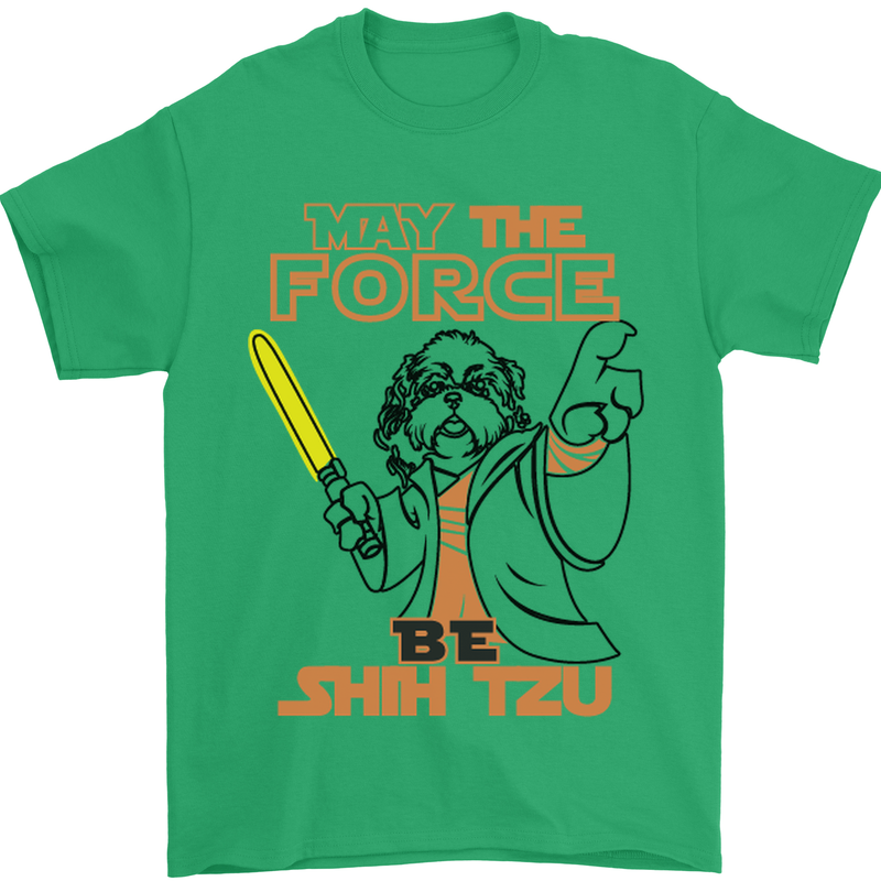 May the Force Be Shih Tzu Dog Funny Mens T-Shirt Cotton Gildan Irish Green