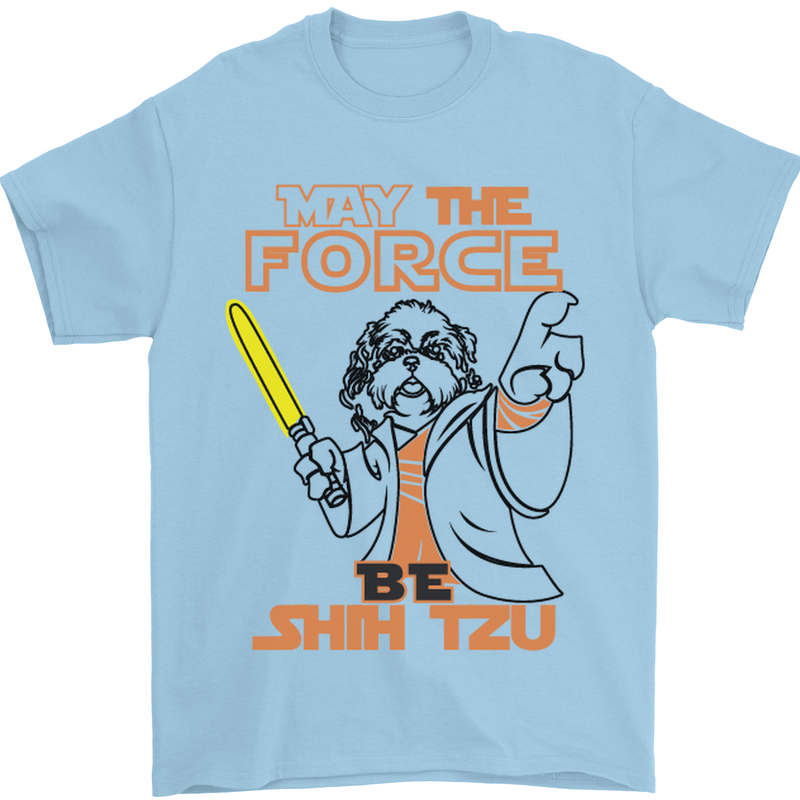 May the Force Be Shih Tzu Dog Funny Mens T-Shirt Cotton Gildan Light Blue