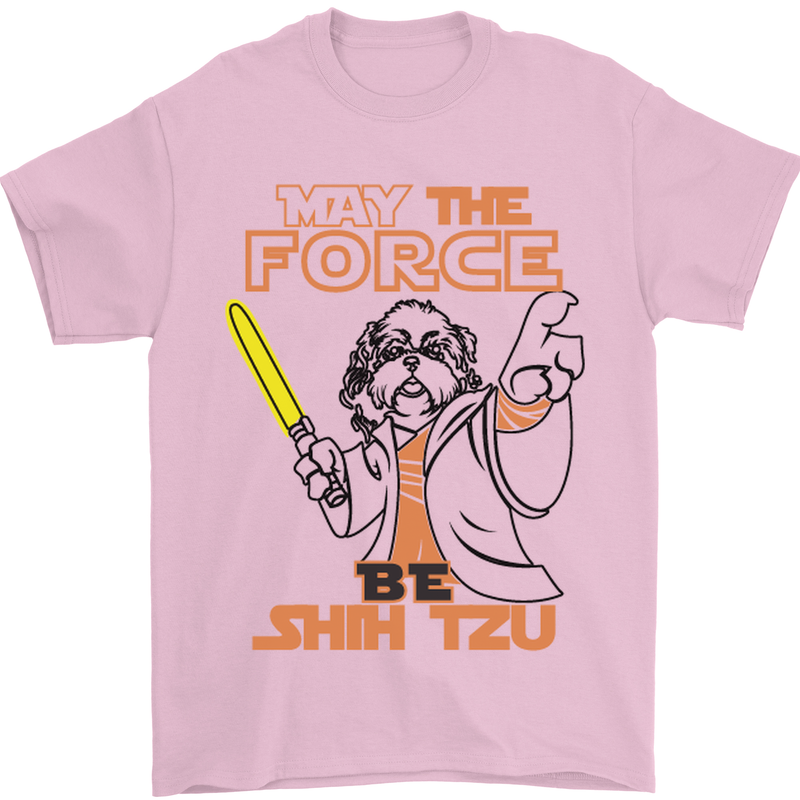May the Force Be Shih Tzu Dog Funny Mens T-Shirt Cotton Gildan Light Pink