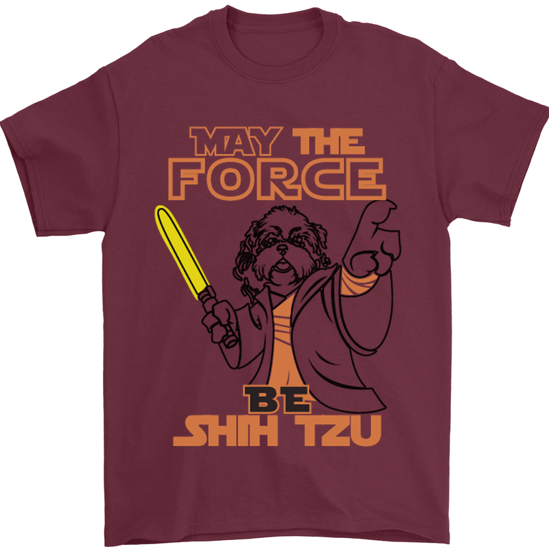 May the Force Be Shih Tzu Dog Funny Mens T-Shirt Cotton Gildan Maroon