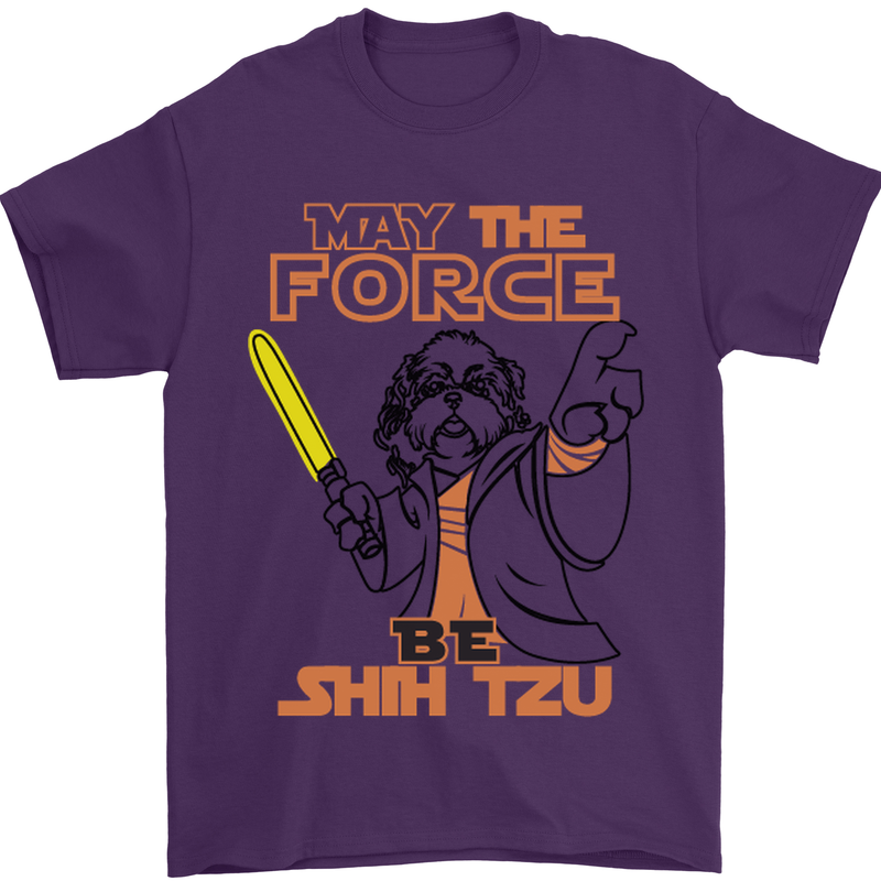May the Force Be Shih Tzu Dog Funny Mens T-Shirt Cotton Gildan Purple