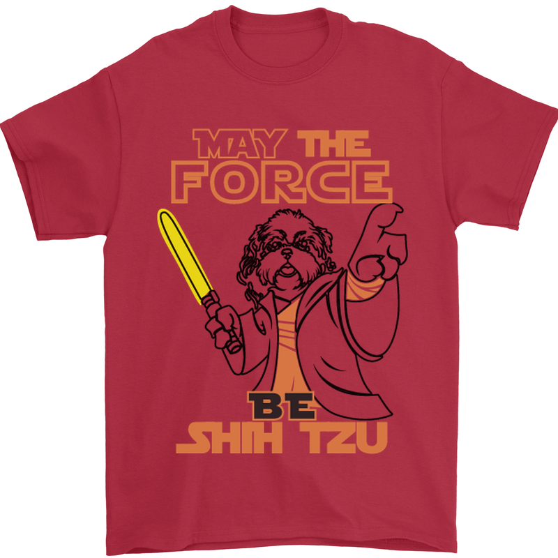 May the Force Be Shih Tzu Dog Funny Mens T-Shirt Cotton Gildan Red