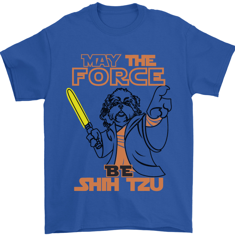 May the Force Be Shih Tzu Dog Funny Mens T-Shirt Cotton Gildan Royal Blue