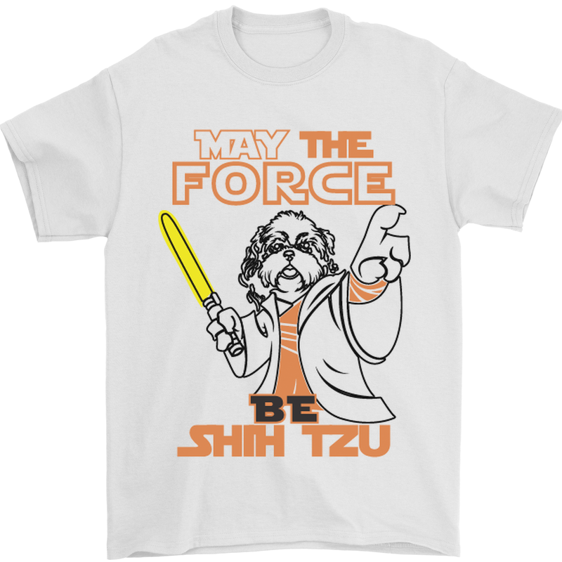 May the Force Be Shih Tzu Dog Funny Mens T-Shirt Cotton Gildan White