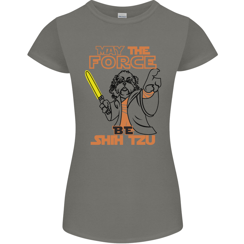 May the Force Be Shih Tzu Dog Funny Womens Petite Cut T-Shirt Charcoal
