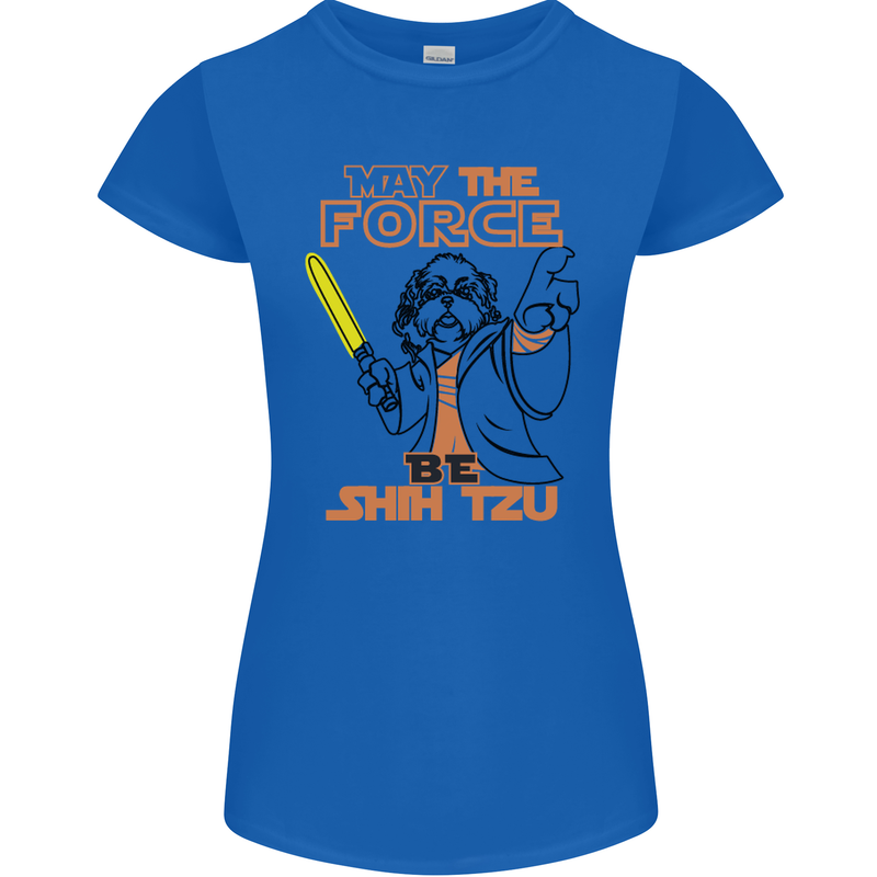 May the Force Be Shih Tzu Dog Funny Womens Petite Cut T-Shirt Royal Blue