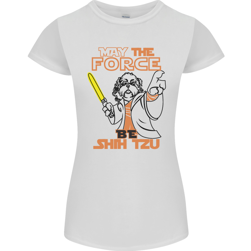 May the Force Be Shih Tzu Dog Funny Womens Petite Cut T-Shirt White