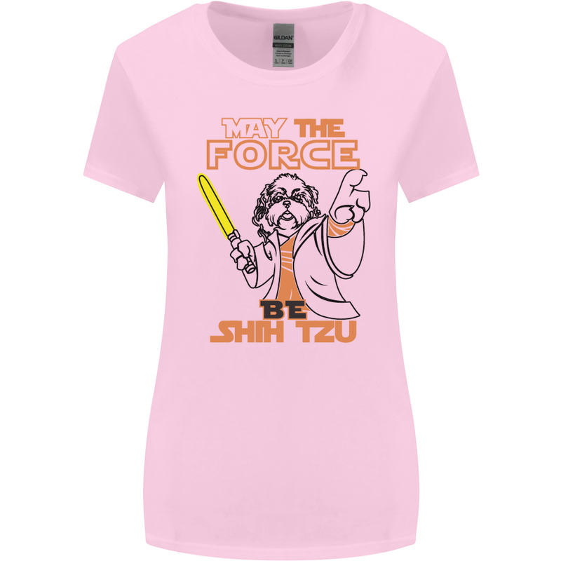 May the Force Be Shih Tzu Dog Funny Womens Wider Cut T-Shirt Light Pink