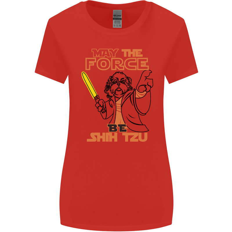 May the Force Be Shih Tzu Dog Funny Womens Wider Cut T-Shirt Red