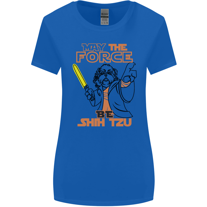 May the Force Be Shih Tzu Dog Funny Womens Wider Cut T-Shirt Royal Blue