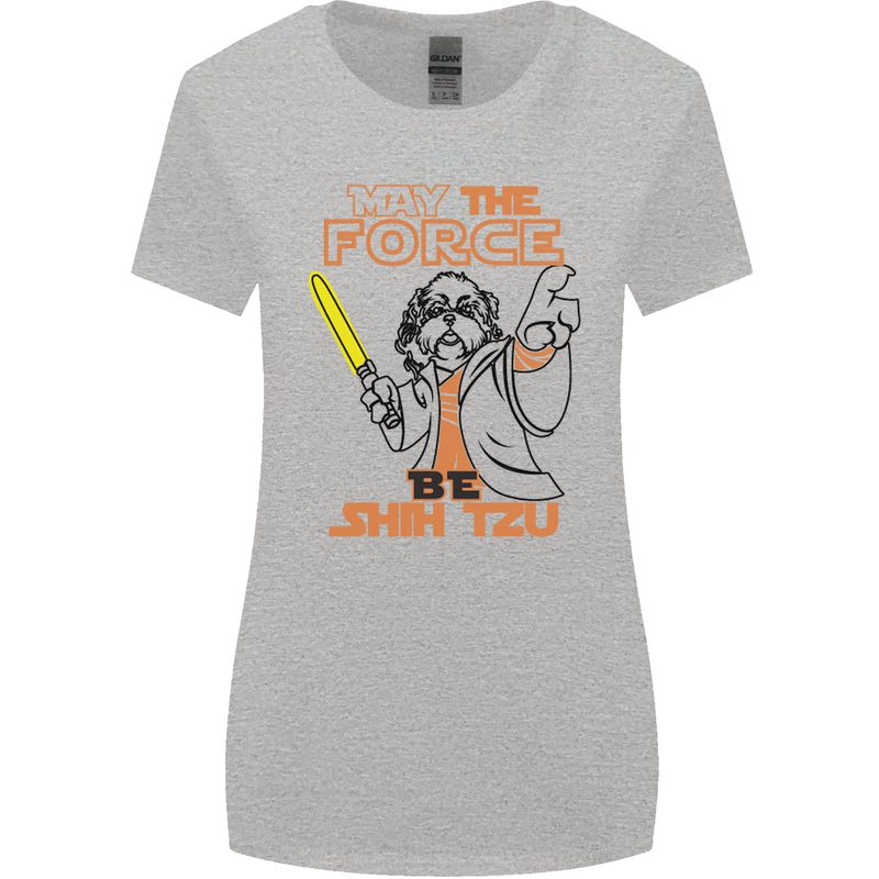 May the Force Be Shih Tzu Dog Funny Womens Wider Cut T-Shirt Sports Grey