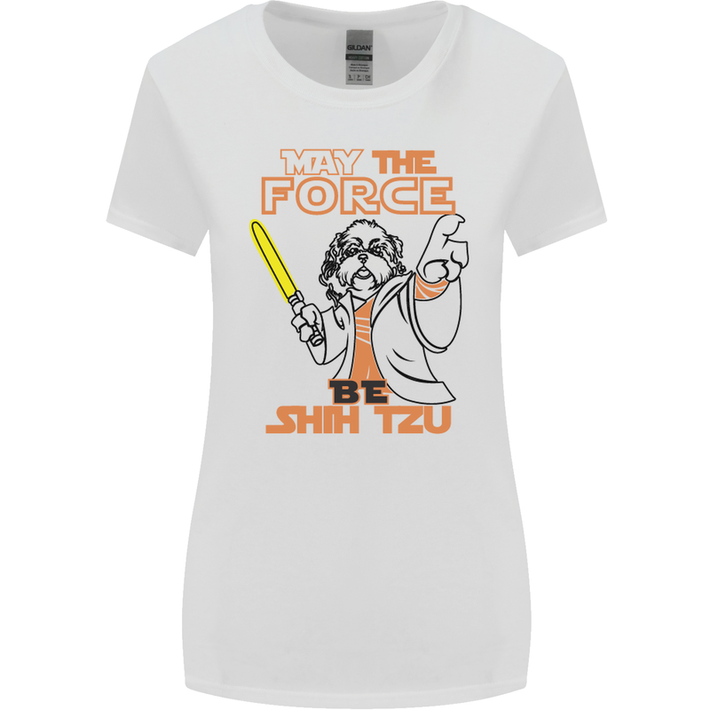 May the Force Be Shih Tzu Dog Funny Womens Wider Cut T-Shirt White