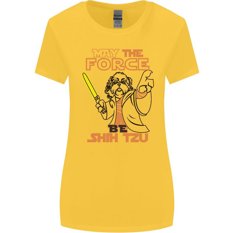May the Force Be Shih Tzu Dog Funny Womens Wider Cut T-Shirt Yellow
