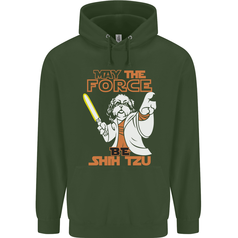 May the Force Be Shih Tzu Funny Dog Childrens Kids Hoodie Forest Green