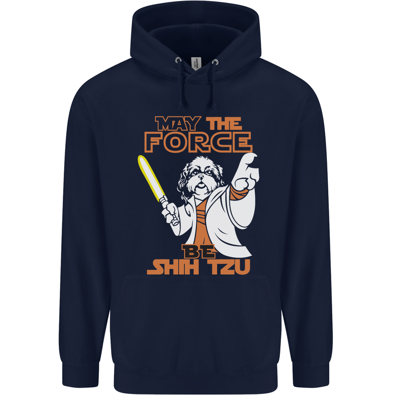 May the Force Be Shih Tzu Funny Dog Childrens Kids Hoodie Navy Blue