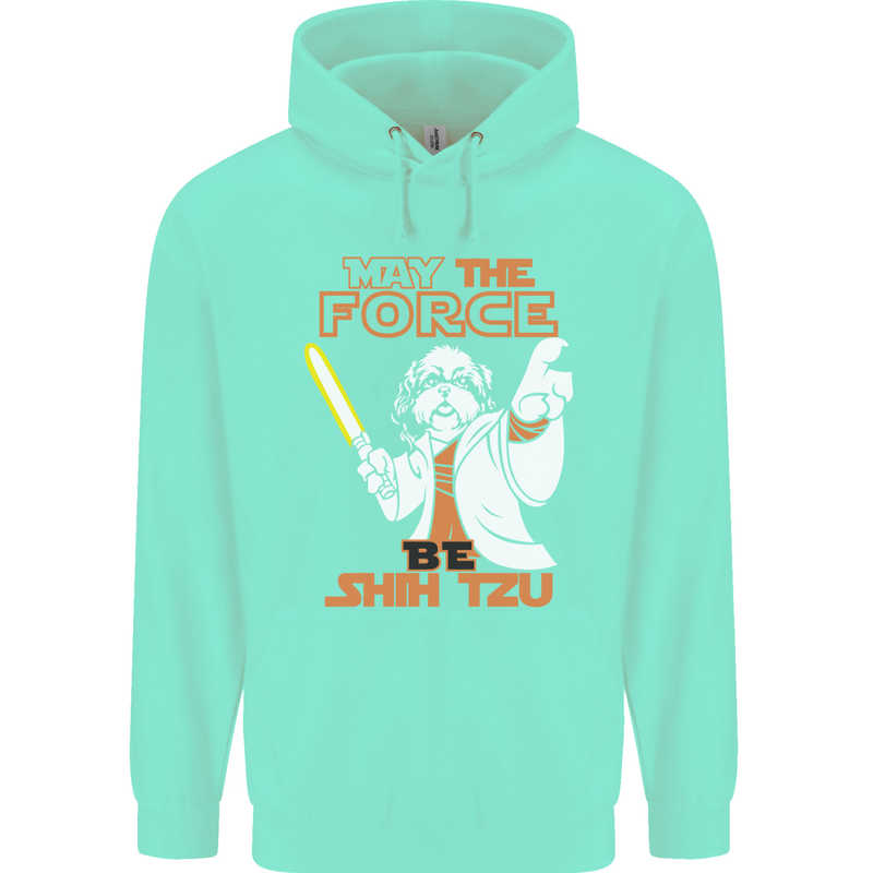 May the Force Be Shih Tzu Funny Dog Childrens Kids Hoodie Peppermint